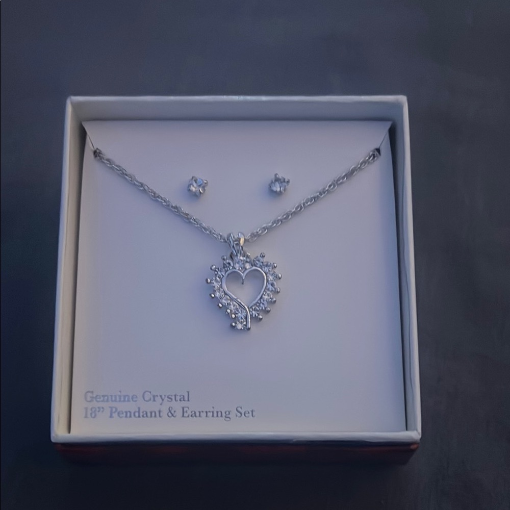 Silver Heart Pendant and Earring Set